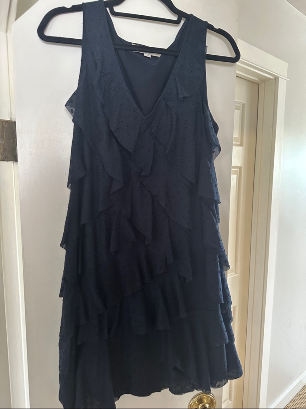 LOFT Navy Ruffle Sleeveless Dress Size 8